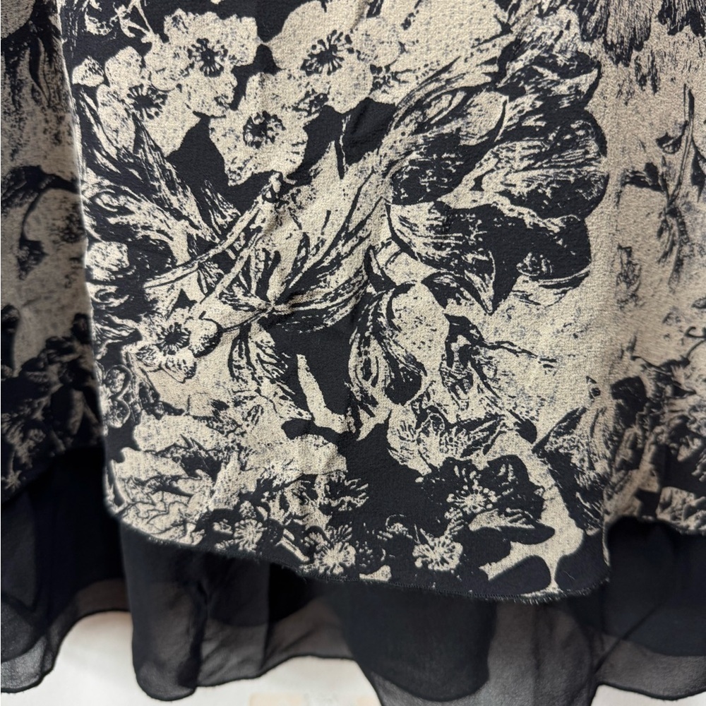 Vintage Y2K Size 8 Silk Floral Chiffon Midi Dress Black Tan Fairy Whimsigoth - Picture 5 of 8